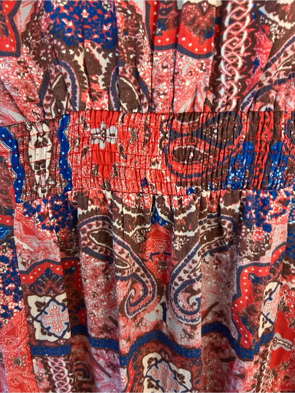 The Cassette Society Red Paisley V-Neck Blouse